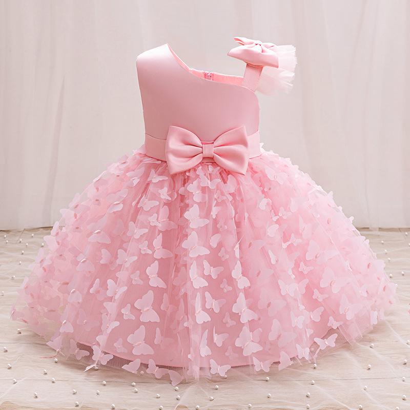 

Одноплечеве принцесове плаття для маленької дівчинки з бантом та сітчастою спідницею - Ідеально для днів народження та офіційних заходів 130 cm рожевий