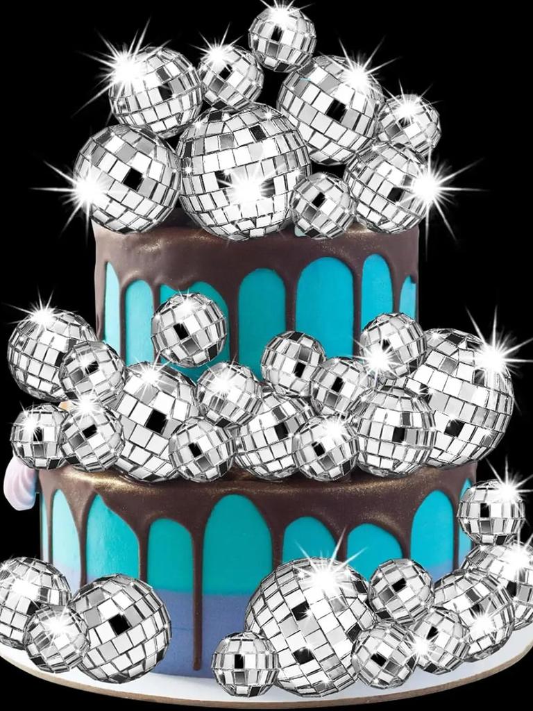 50 Pcs Disco Ball Cake Decoration,Mirror Ball Cake Topper 70s Themed Party  Disco Ball Ornaments for Christmas Tree Dance Music
