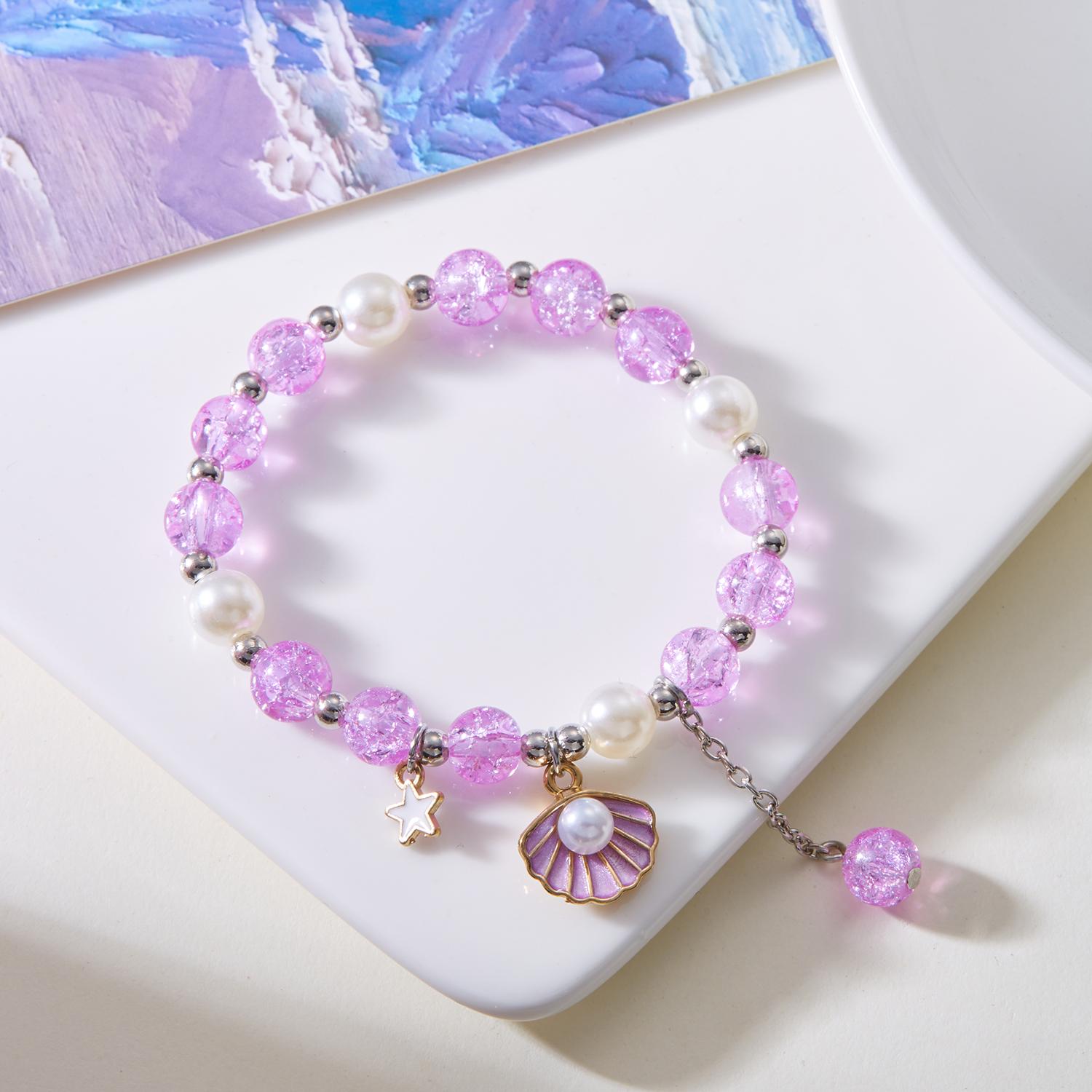 Niche Design Super Fairy Blue Crystal Beaded Bracelet for Women Fashion Shell Starfish Tassel Bracelet Summer Jewelry Gift