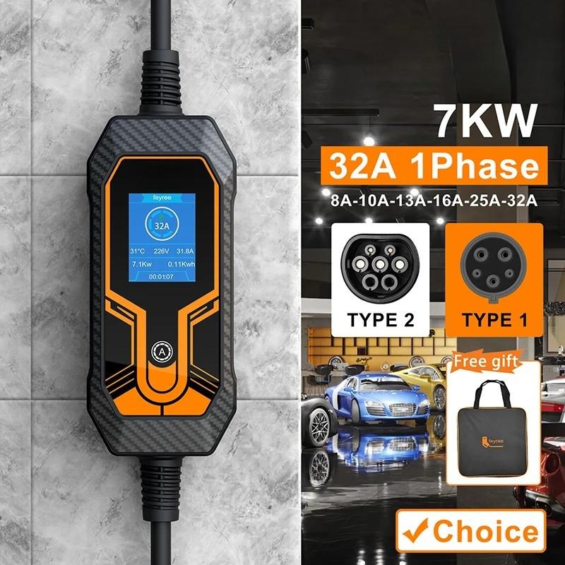 7KW 32A EV Portable Charger Type2 EVSE Charging Box Electric Car Charger CEE Plug Electric Vehicle Charger