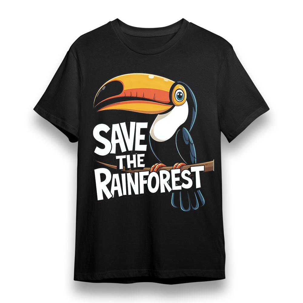 

Men s Plus Size T-shirt With Save The Rainforest Graphic Unisex Black Cotton Tee 4XL