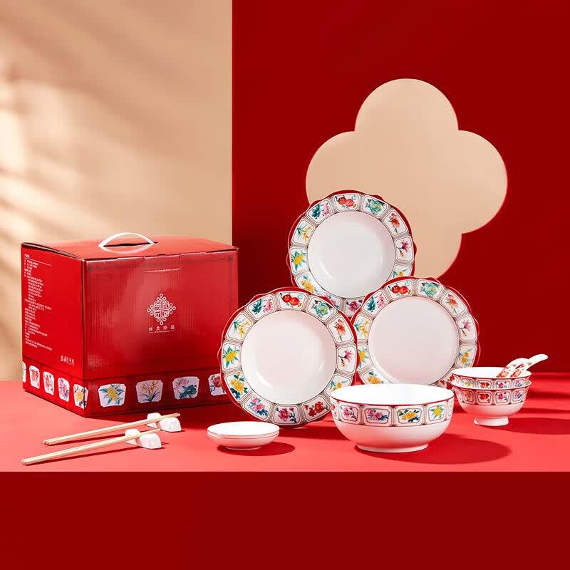 JINGREPUBLIC Twelve Flower Gods 14-Piece Ceramic Set