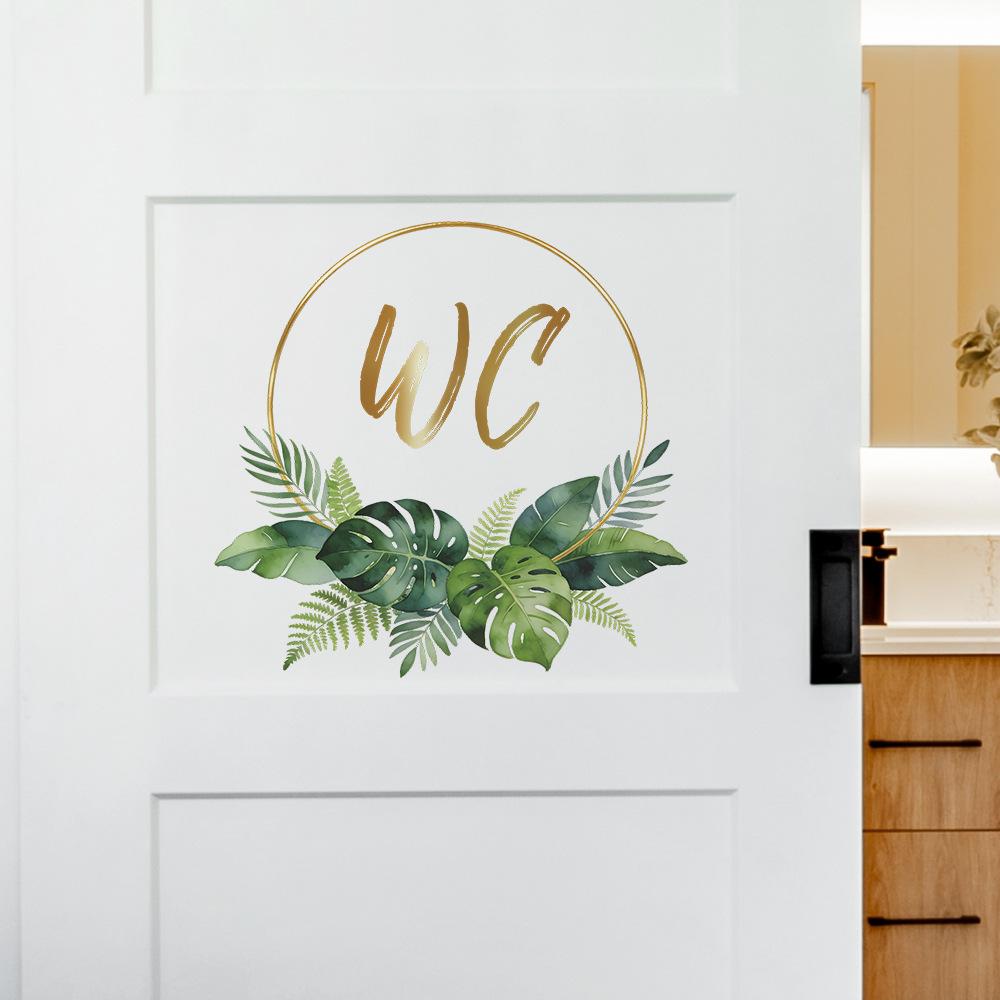 Self-adhesive Creative Artistic Leaf WC Toilet Door Sign Wall Stickers for Home Decor