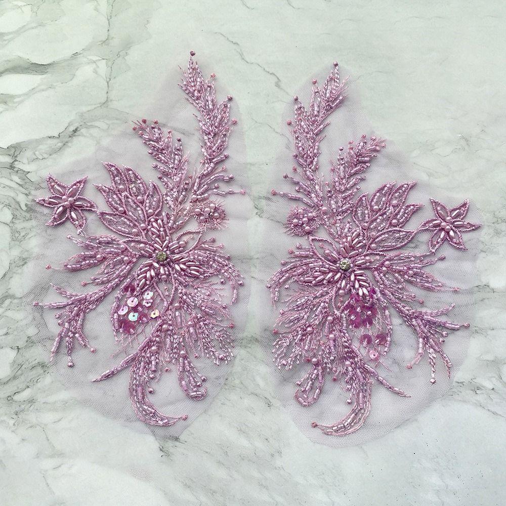2Pcs DIY Flowers Mesh Embroidery Patch Sewing Repair Colored Floral Embroidery Sewing Patch Lace Fabrics Applique