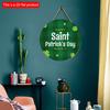 2D Flat 20*20cm1pc March 17 St Patricks Day Green Stripe Cartoon Four Leaf Grass Round Decorative Door Pendant Hanging Welcome Party Wooden Sign Happy