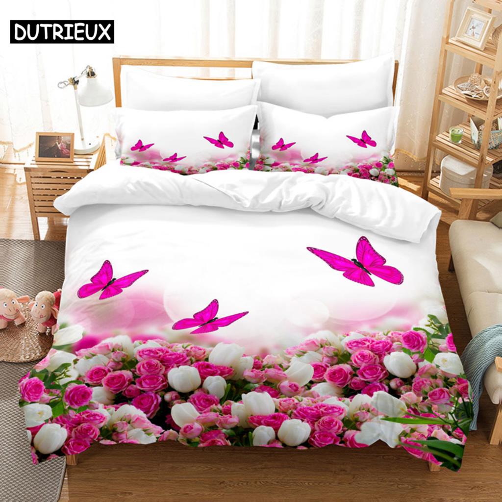 Blue Butterfly Duvet Cover Set King Size 220X240 Double Bed Single 3D Queen Bedding Sets Pink Full Twin Quilt Linen Pillowcase