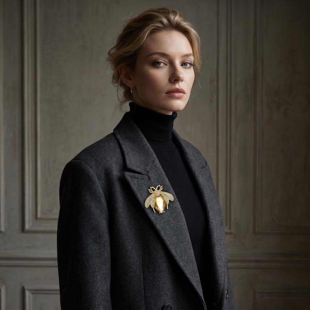 Bee Shaped Brooch Pin with Crystal Detailing for Unisex Apparel Accessories for Coats Jackets Shirts Sweaters Bags