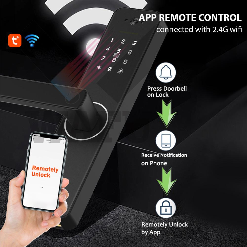 Wafu Smart Lock with 120° Wide-angle Camera and Smart Doorbell Keyless Entry Door Lock Handle Aluminum Alloy Biometric Door Lock