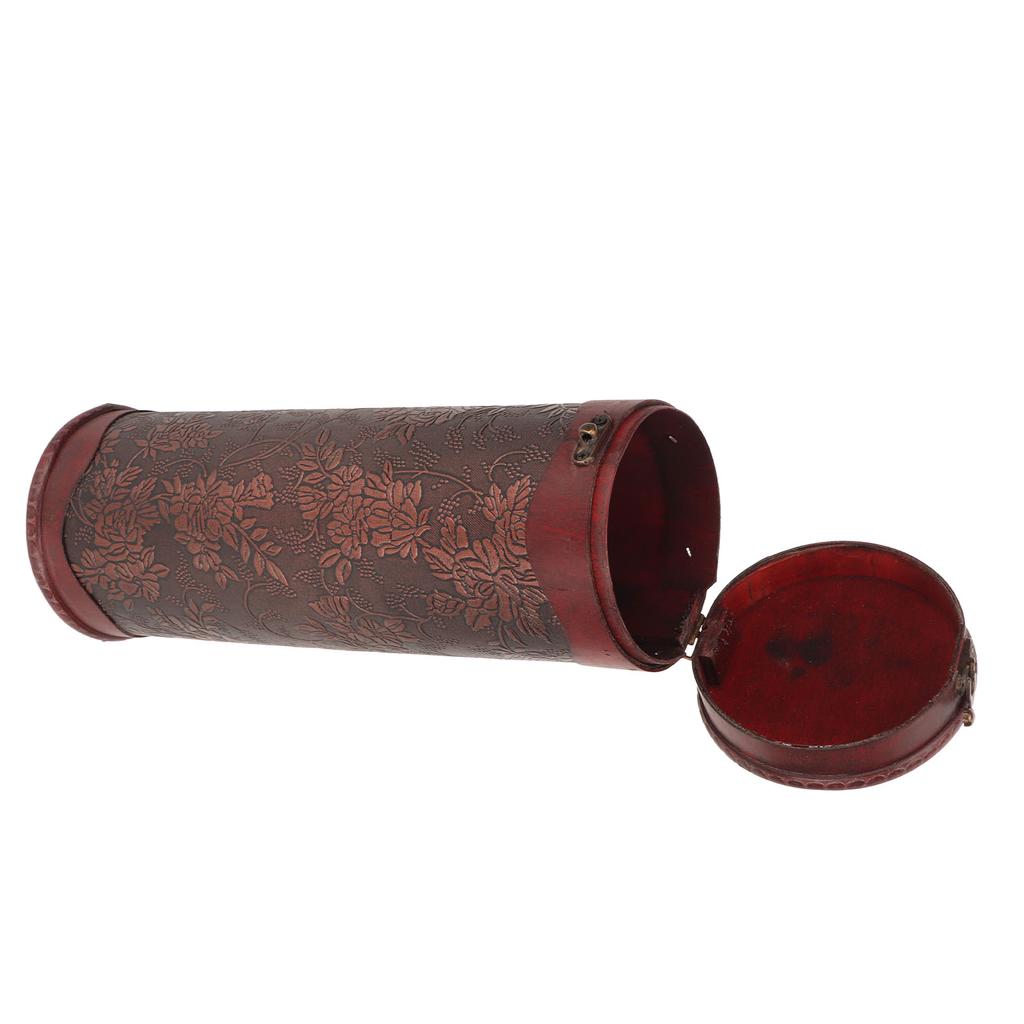Antique Finish Wooden Wine Bottle Box Grape Pattern Artificial Leather Portable Red Wine Storage