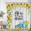 Sunflower Farmhouse Shower Curtain Farmland Truck Motivational Quote Floral Polyester Bath Curtain Country Bathroom Decorations