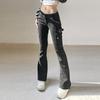 WTEMPO Značka Retro Street Hot Girls Styl Low Pas Micro Flare Jeans Osobnost Kapsa Ležérní kalhoty Ženy Micro Flare Kalhoty