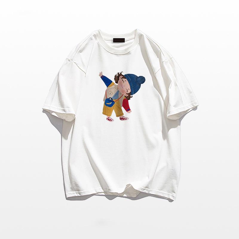 Summer 2025 Women's Loose Cartoon Print Pure Cotton T-Shirt