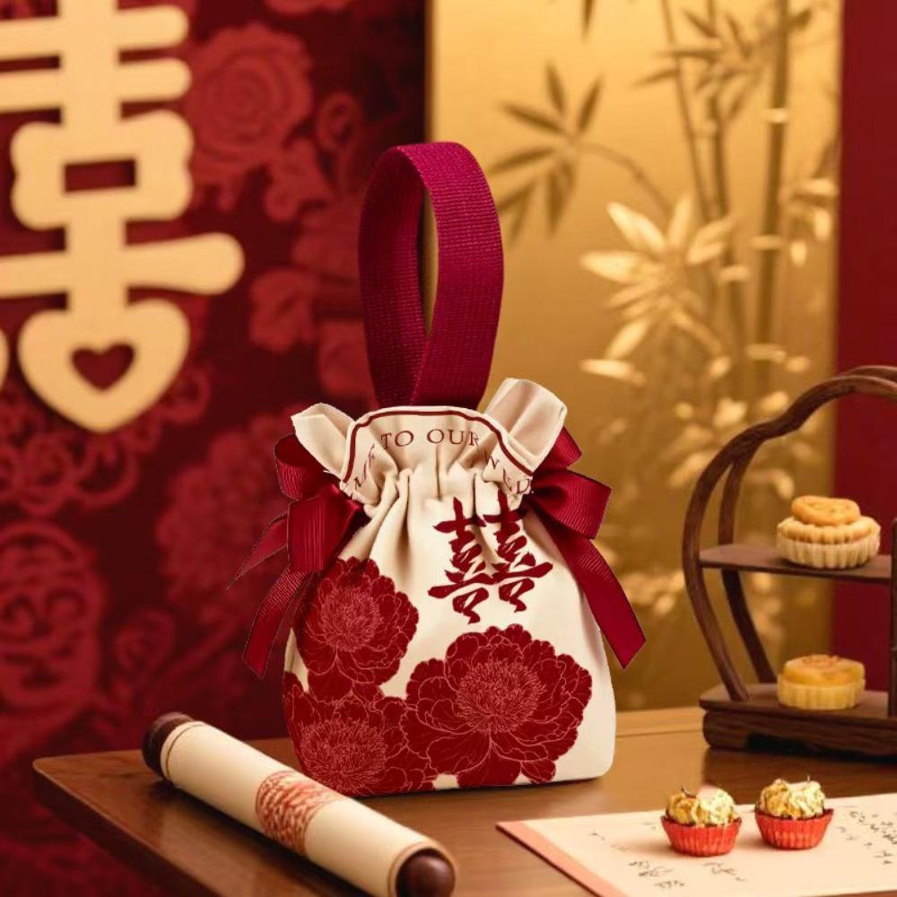 Bowknot Wedding Candy Bag Canvas Chinese Style Handbag Sweet Small Wrist Bag  Party