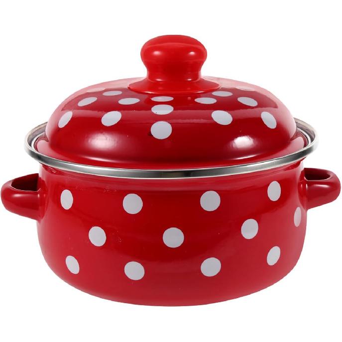 BESTOYARD 1 Quart Enamel Stock Pot with Lid - Double Ear Soup Pot for Simmering, Steaming, and Cooking - Vintage Style Kitchenware for Healthy Meals