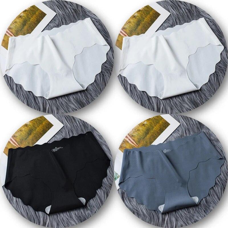 4Pcs/Set Seamless Underwear Silk Women's Panties 3XL Tangas Lady Ruffle Underpants 4 Pieces Girls Briefs Panty Sexy Lingerie 4PC