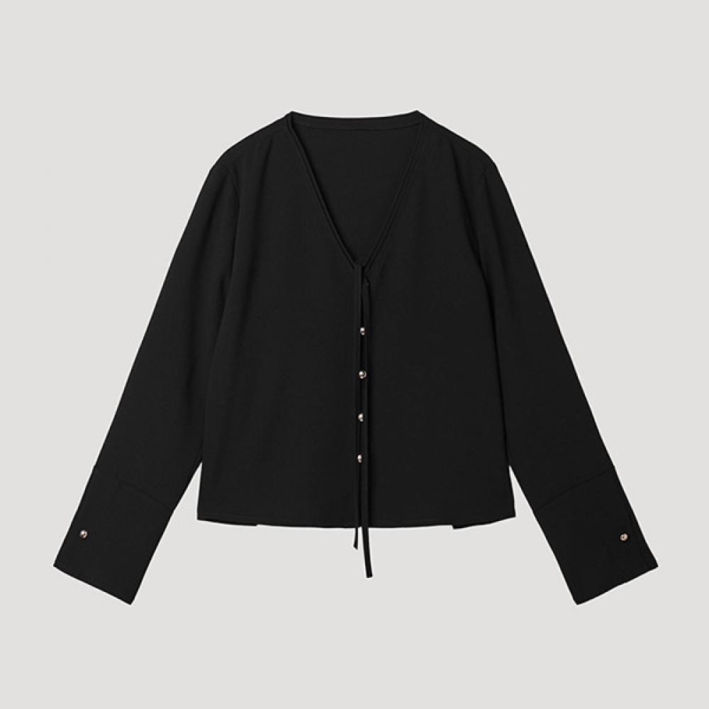 

[Она S Miss] Блузка с V-образным вырезом и завязкой Swwblp11040 Bk blacks/66