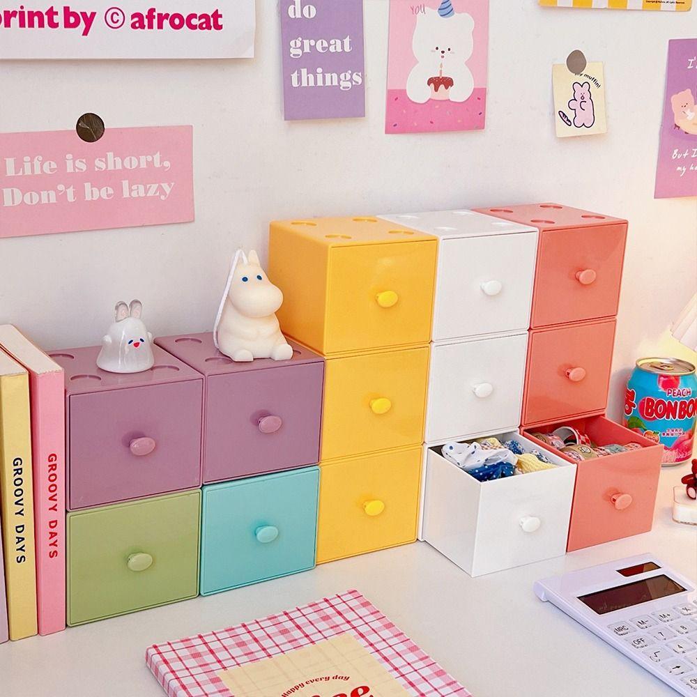 Cute Plastics Square Storage Box Ins Desktop Desk Organizer Jewelry Building Block Drawers Storage Box