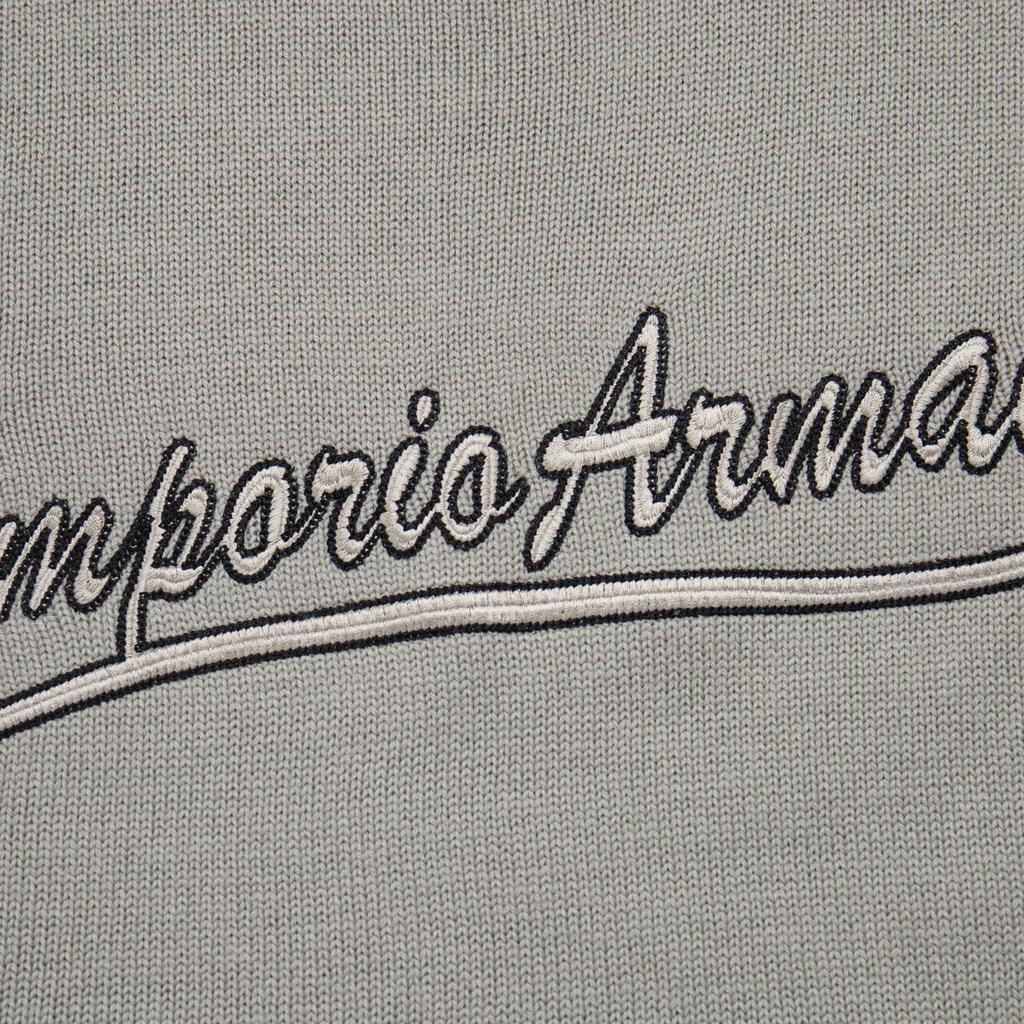 Emporio Armani Letter Embroidered Striped Trim Long Sleeve Sweater Men Sweater Gray-Brown 6R1MXA-1MFUZ-0643
