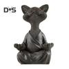 Meditation Cat Statue Sitting Kitten Resin Figurine Zen Yoga Animal Sculpture Home Office Bookshelf Desktop Decoration Ornament