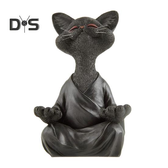Meditation Cat Statue Sitting Kitten Resin Figurine Zen Yoga Animal Sculpture Home Office Bookshelf Desktop Decoration Ornament