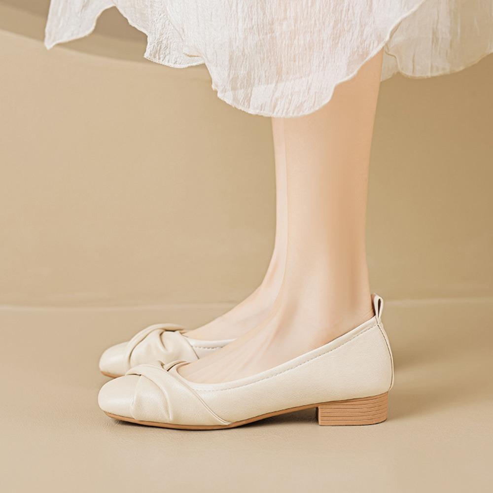 Schuhe für Damen Dicke Absätze Einzelne Schuhe Damenweite Absätze Sommer Flache Öffnung Niedriger Absatz Weiche Sohle Große Größen Damenschuhe