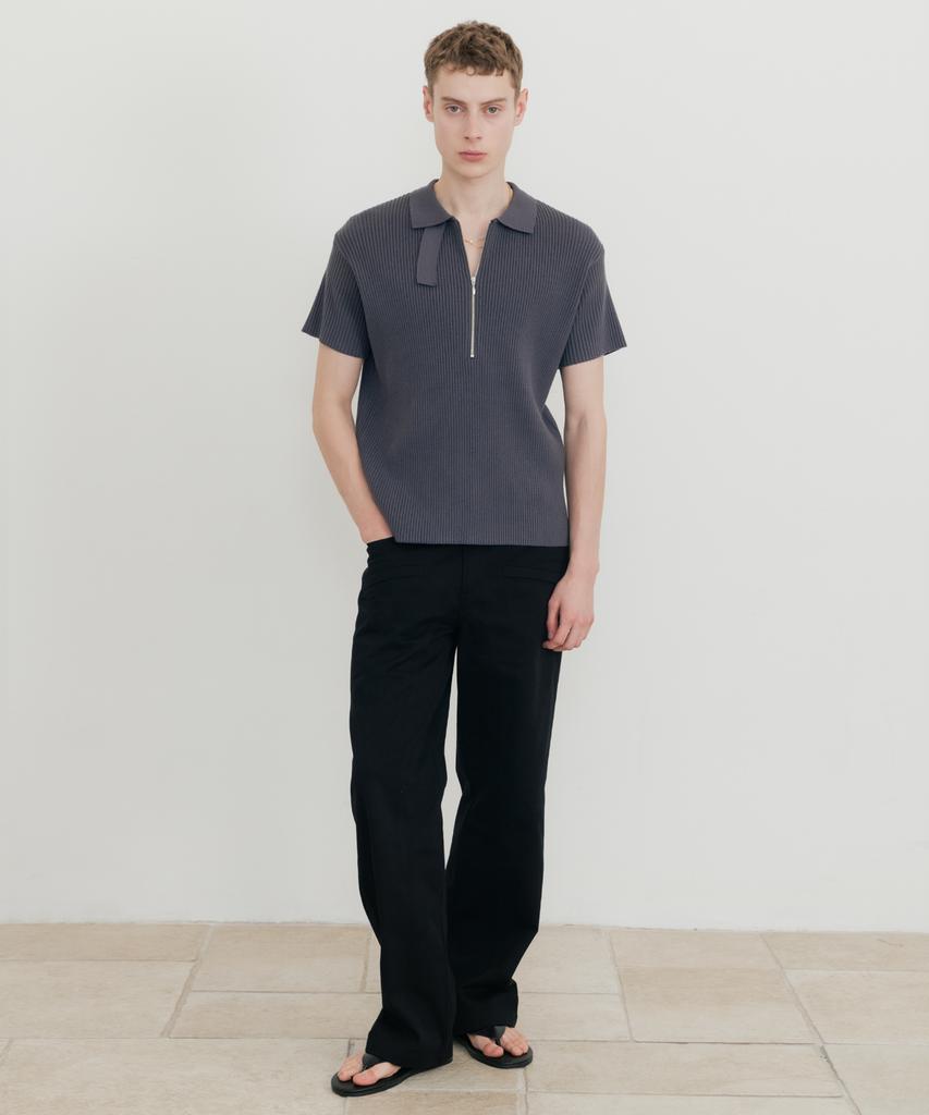 SSIN AND LEE Lounge Half Knit Polo Shirt Charcoal