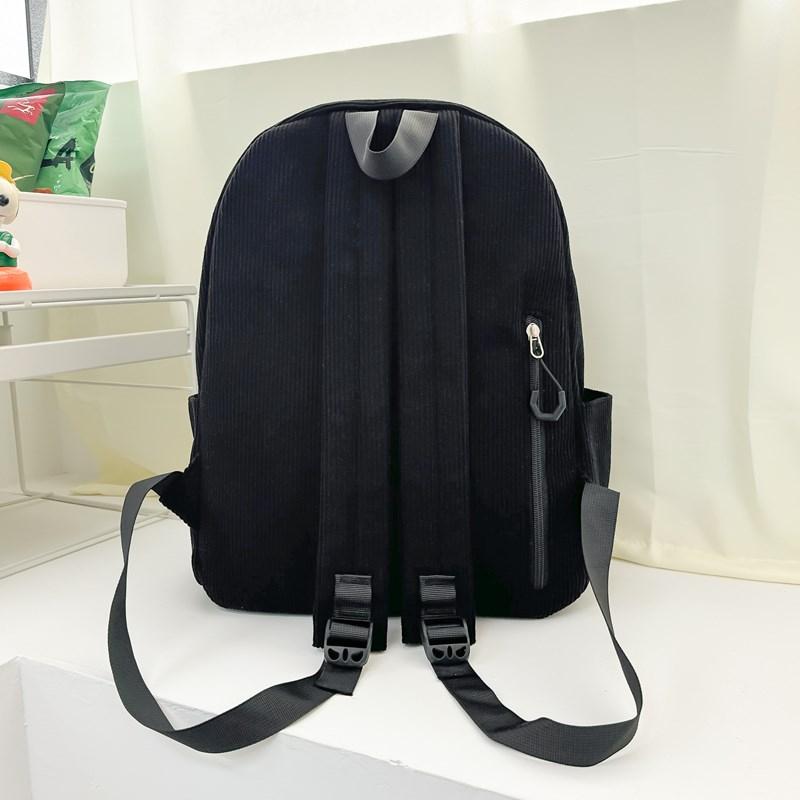 Zaino in velluto a coste da studentessa a tinta unita