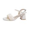 Open-toed sandals summer pearl temperament bow buckle strap thick heel sandals women