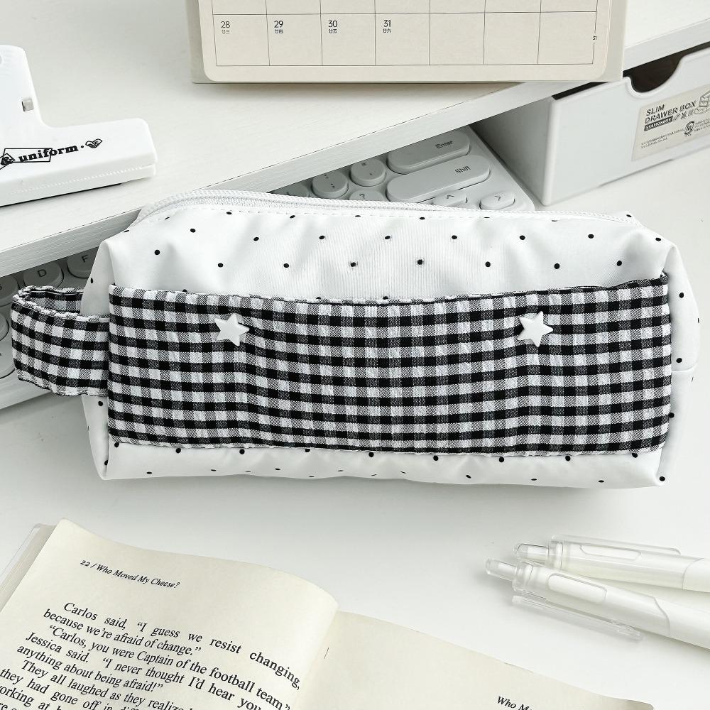 

Handheld Pen Bag Striped Polka Dot Stationery Storage Bag New Stationery Organizer Back To School 02