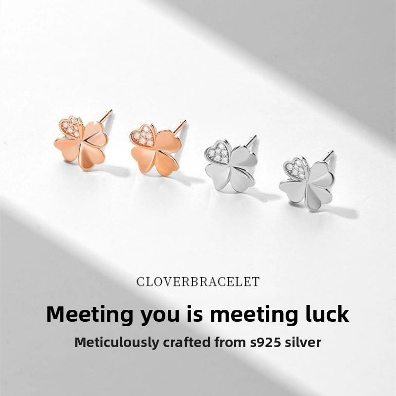 Classic Lucky Clover Ins Wind 925 Sterling Silver Earrings Women's Versatile Premium Sense Small Fragrant Wind Earrings Earrings