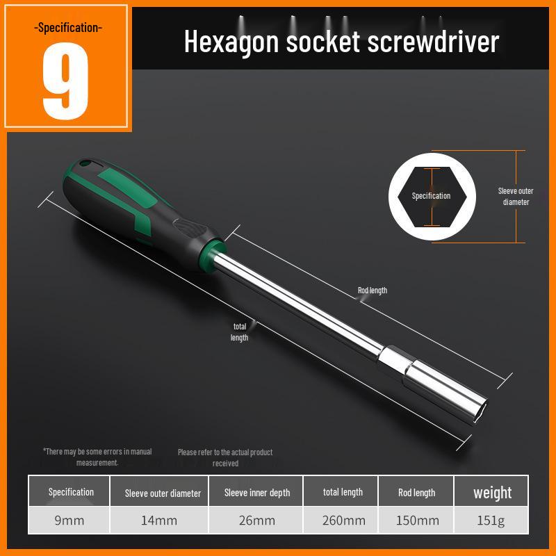 Deepened Hex Socket Screwdriver Wrench, Large Head, Dual-Color Handle, 5-14mm Sizes