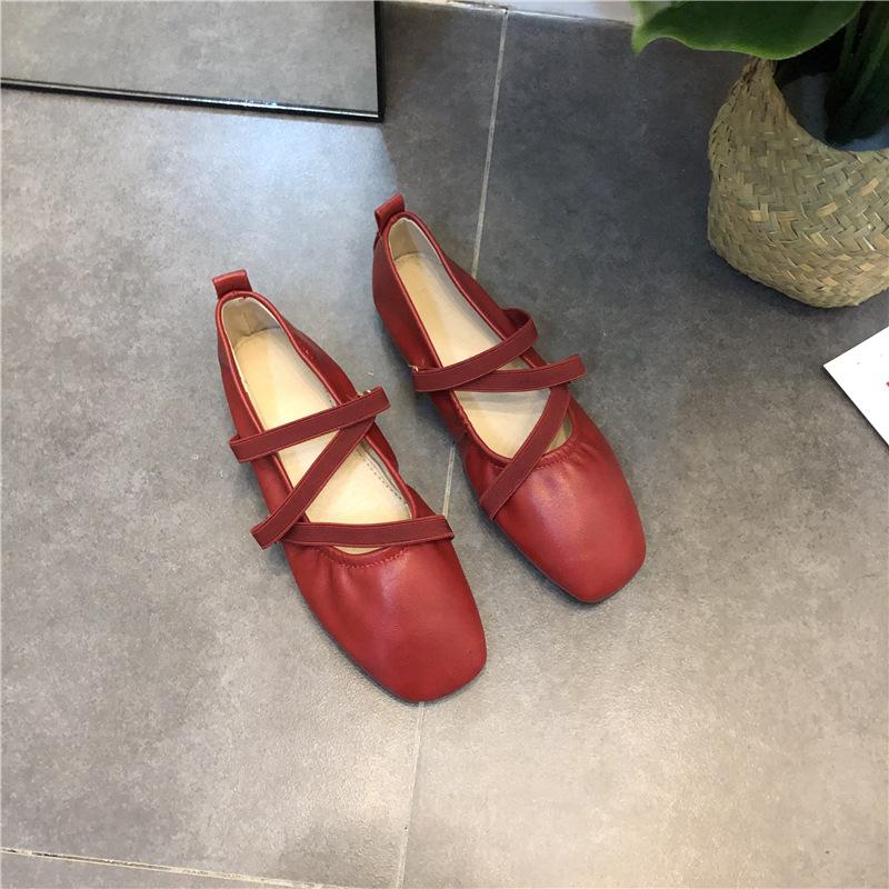Fashion Spring Ballet Flat Shoes Women Comfy Leather Shoes  Women Luxury Women Square Toe Flat Mary Janes Ladies Shoes Double Buckle