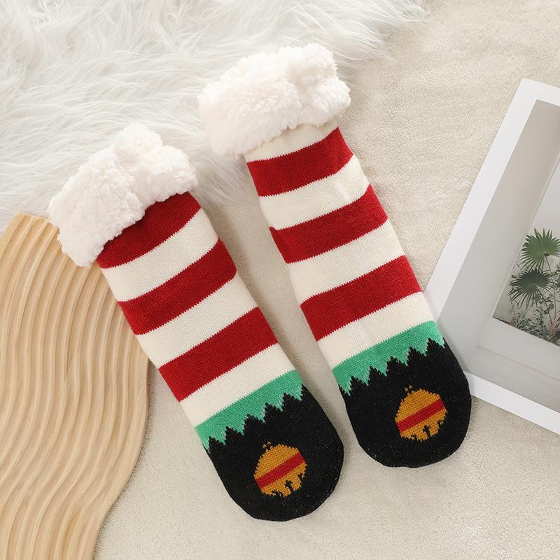Cross-Border Women's Christmas Fleece Blanket Floor Slipper Socks – Thickened Cotton Sleep Stockings