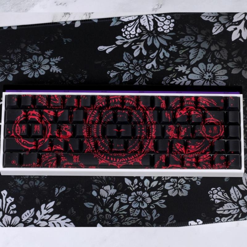 Side Printed Keycaps Intricate Pattern Theme for 60% 68% Mechanical Keyboards Heat Sublimation Printing
