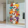 Bathroom Glass Static Clings Skeleton Undead Sticker, Waterproof PVC Decorative Decals, Durable Flexible Cut To Size Window Film for Autumn