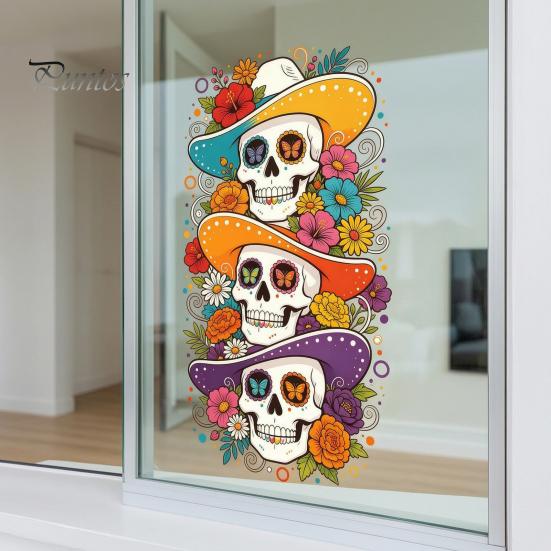 Bathroom Glass Static Clings Skeleton Undead Sticker, Waterproof PVC Decorative Decals, Durable Flexible Cut To Size Window Film for Autumn