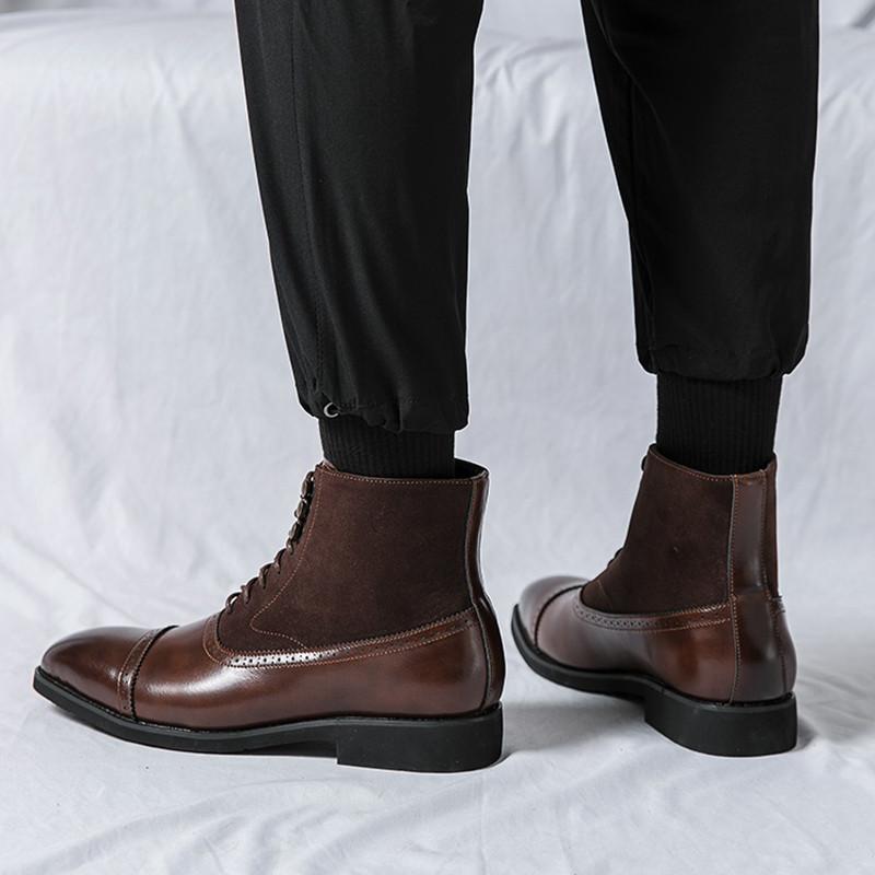Fashion Designer New Men's Pointed Lace Up Brown Black Shoes Trend Casual Luxury Fashion High-top Ankle Boots