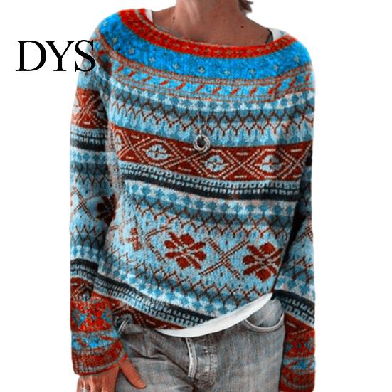 Women Jumper Winter Knitted Crew Neck Long Sleeve Color Comfortable Block Loose Fit Sweater Breathable Warm Pullover Knitwear