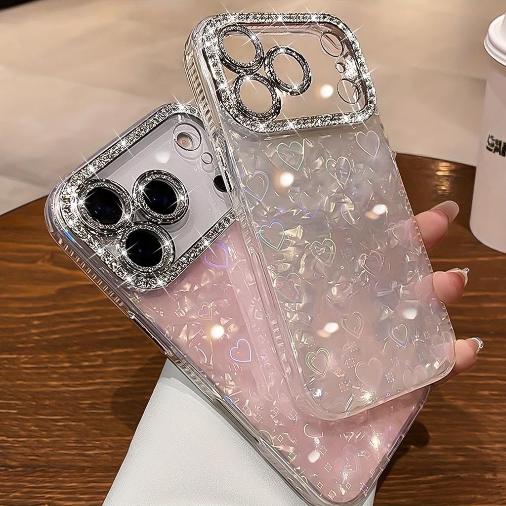 Elegant Glitter Crystal Love Laser shell pattern Phone Case For iphone 17 Air 16 15 14 Plus 13 12 Pro Max Soft Lens film Cover