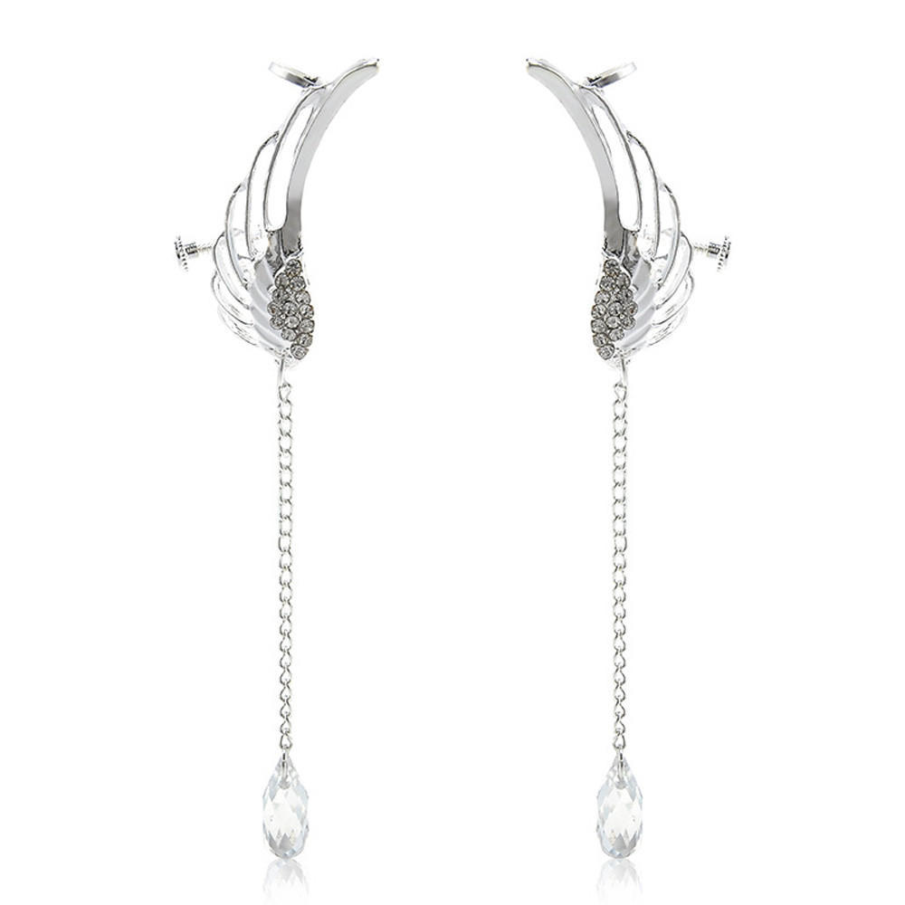 1Pair Crystal Earrings Drop Dangle Ear Stud Clip Cuff