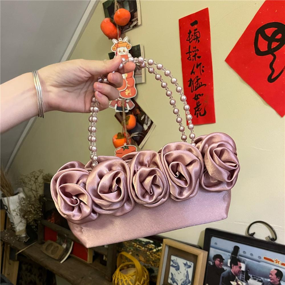 

Bridal Rose Flower Evening Clutch Purse Women Bag Small Handbag Lady Silk Wedding Decorate Totes Party Bridesmaid Gift Purses 27x12x6cm фиолетовый