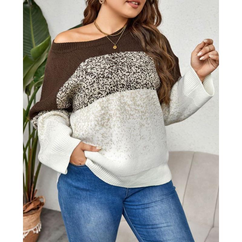 

Женский винтажный вязаный свитер с круглым вырезом и графическим принтом в стиле пэчворк с длинным рукавом, массивный свободный повседневный свитер, удобный модный пуловер для поездок на работу, свитер 3XL