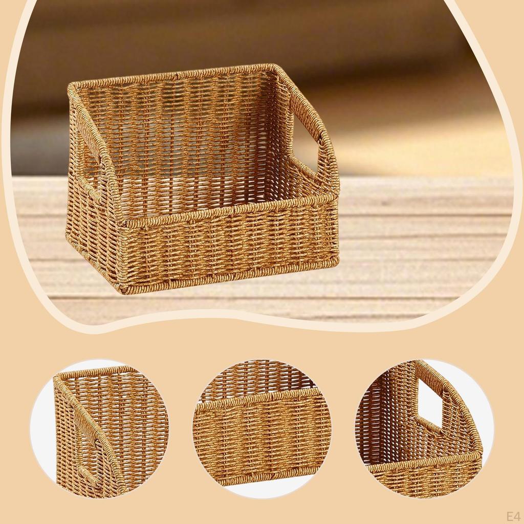 Imitation Rattan Basket Bathroom Vanity Tray Decorative PP Wicker for Organizing Office