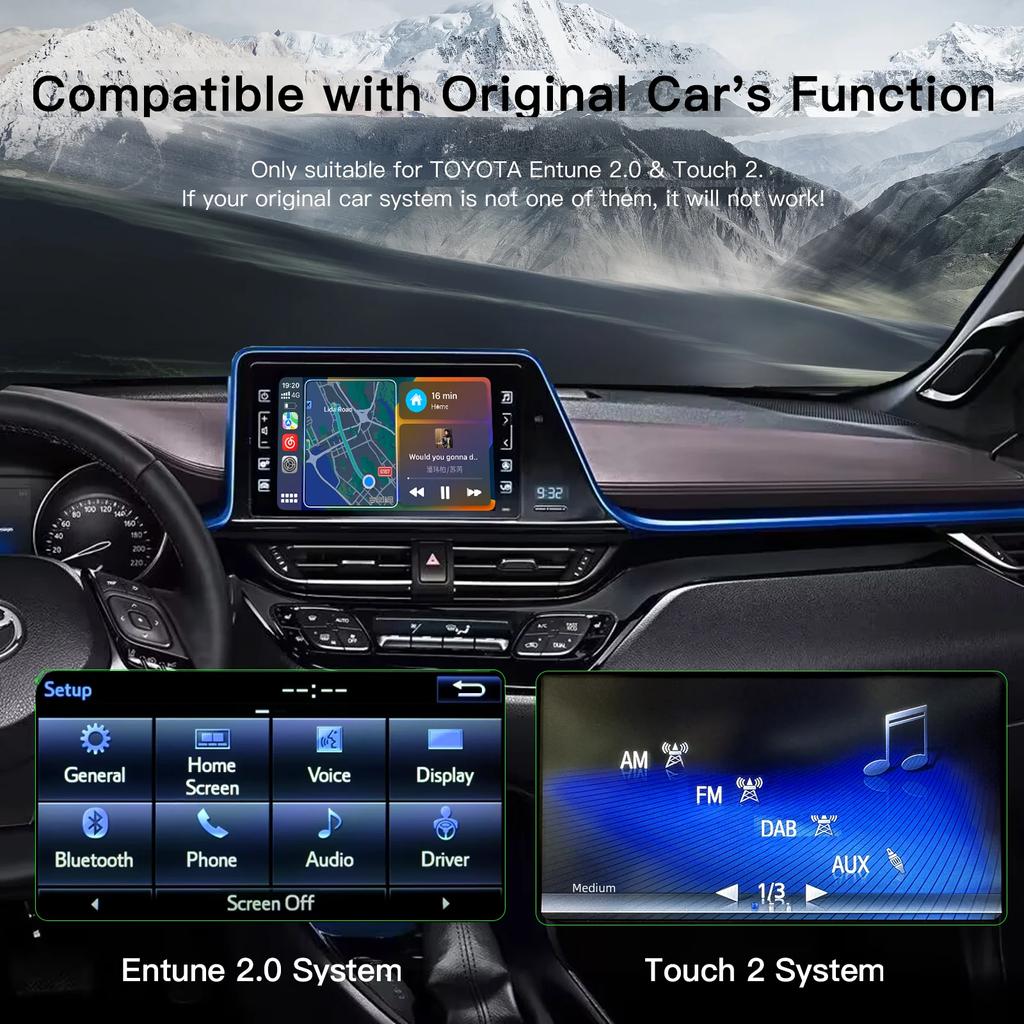 AUTOABC -Carplay Android Auto for Toyota Touch2 Entune 2.0 Highlander Tundra Sienna Prius Yaris Camry CHR Module Multimedia