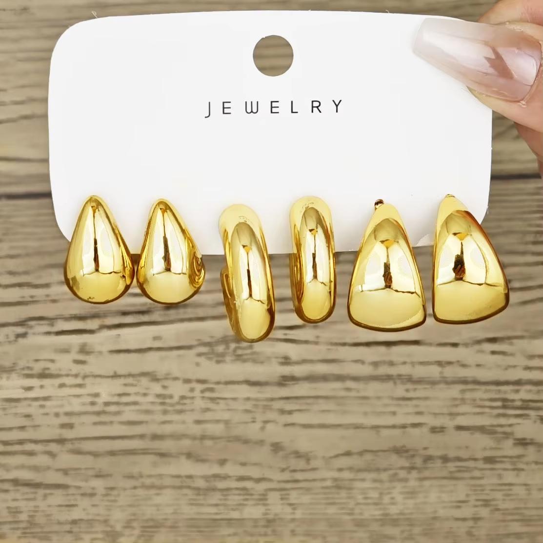 

6pcs Chunky Gold Plated Waterdrop Hoop Earring Set For Women European and American Minimalist Smooth Circle Drop Earring Jewelry