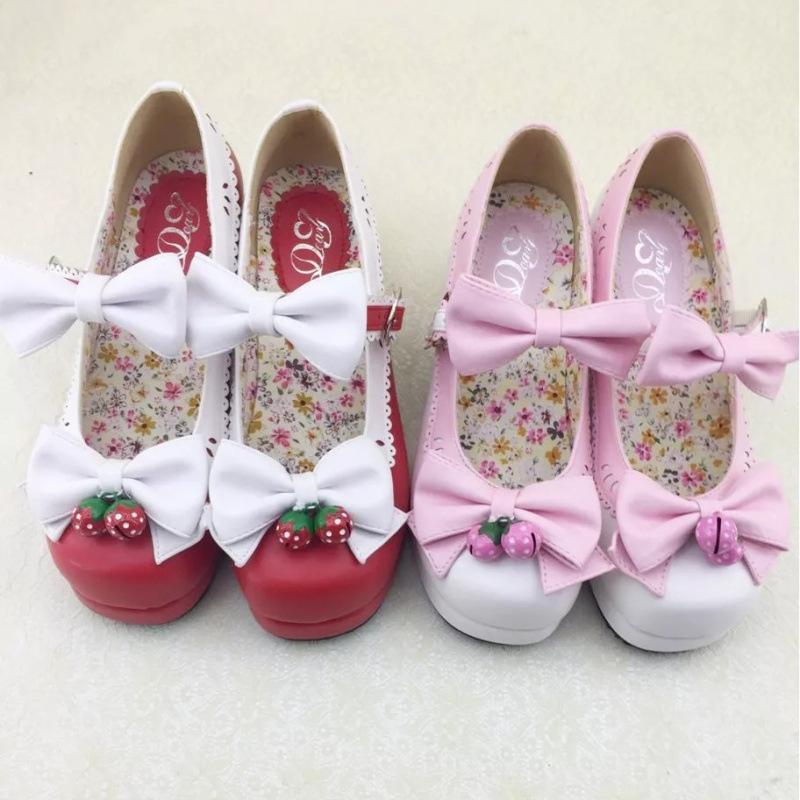Japonês Mori girl lolita Lolita sino de baga cabeça redonda salto grosso laço sapatos femininos únicos salto grosso muffin doce