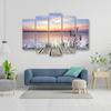 Five Piece Picture Canvas Print Footbridge Beach Sunset