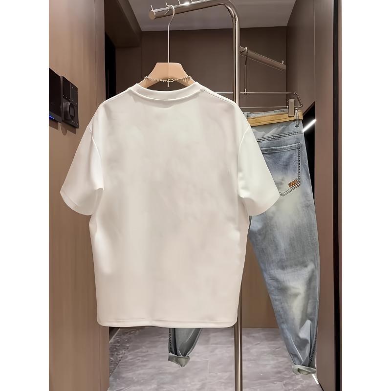 European Size Men's 100% Cotton Versatile Round Neck Short Sleeve T-Shirt, Summer Casual Printed Top