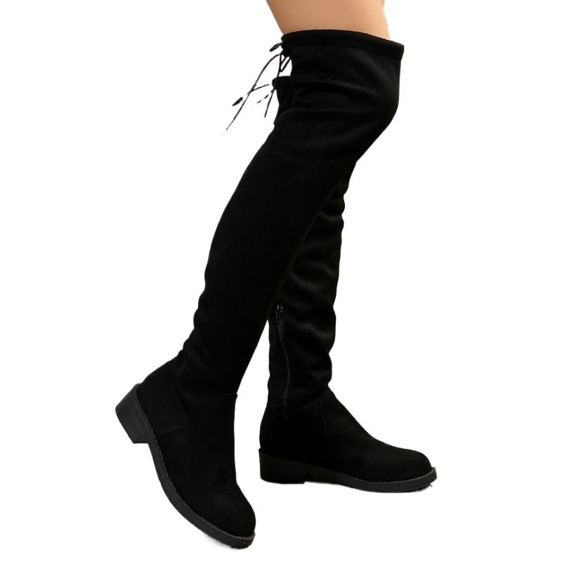 2025 Round Toe Low Heel Sewing Women's Boots Winter Over The Knee Stretch Boots Square Heel Lace-up High Quality Ladies Shoes