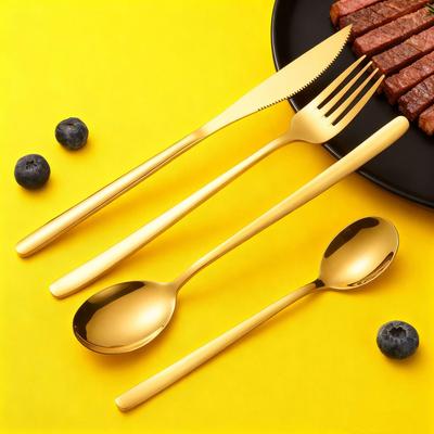 Korean-Style 304 Stainless Steel Gold Cutlery Set: Includes Steak Knife, Fork, and Spoon - 4 Piece High-End Western Dining